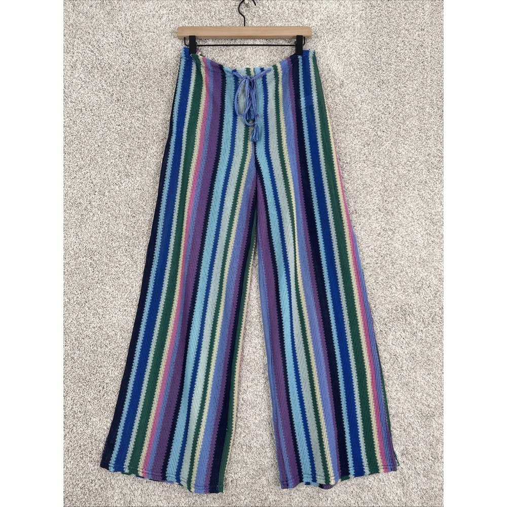 Marina Blu Wide Leg Cover Up Pants Colorful Stripes, Size Medium